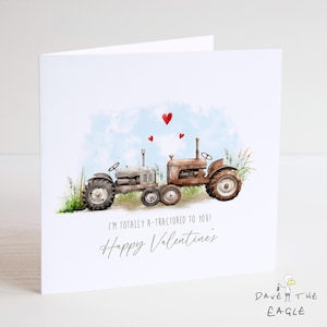 Tarjeta de San Valentín con tractor: vida en el campo, guardabosques, caza y tiro, agricultura: tractores clásicos: regalo de San Valentín