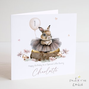 Carte d'anniversaire petite fille lapin - personnalisée - fille petite-fille nièce filleule - tout âge