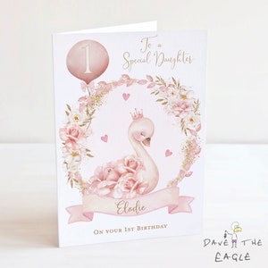 Biglietto di compleanno con cigno – Compleanno per ragazze – Personalizzato – Figlia Nipote Nipote – Qualsiasi età