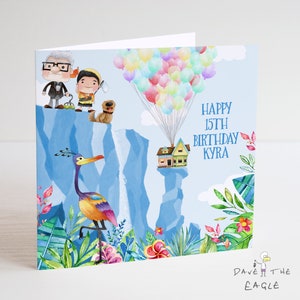 UP! Personalisierte Paradise Falls Geburtstagskarte – Carl, Russell, Dug & Kevin