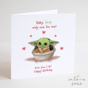 Biglietto di compleanno BABY YODA - Mandalorian Fidanzato Fidanzato Marito Moglie - Star Wars