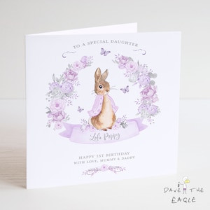 Mädchen Personalisierte Geburtstagskarte - Lilac Bunny Rabbit Design