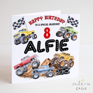Carte d'anniversaire Monster Truck - personnalisée - voitures, tout âge, frère, fils, petit-fils - garçons enfants