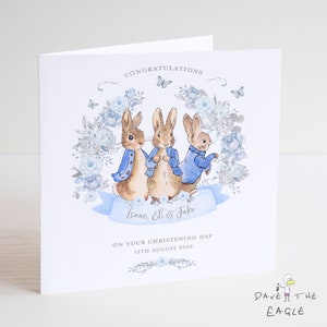 Drillinge Taufkarte - kleine Jungen personalisiertes Häschen-Design