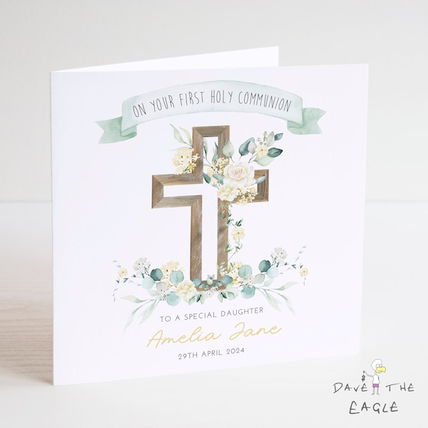 First Holy Communion Card - Boys & Girls - Personalised, Religious Ceremony, 1st Communion, Son, Grandson, Daughter, Granddaughter, Godson.