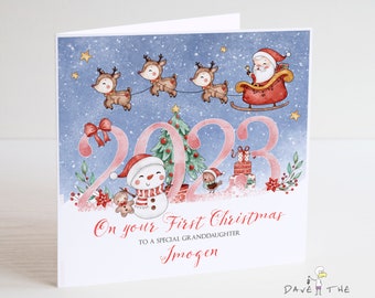 Baby's First Christmas Card 2023 - Personalised -  Grandson, Granddaughter, Son, Daughter etc