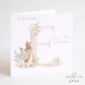 Personalisierte Initiale Geburtstagskarte A-Z - Vintage Bunny Rabbit