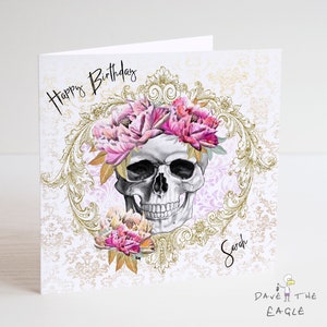Gepersonaliseerde verjaardagskaart Skull and Flowers - Sugar Skull