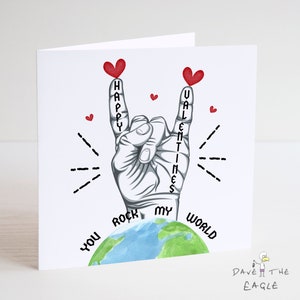 Carte de Saint-Valentin avec cornes de rock heavy metal