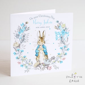 Carte de baptême pour garçons personnalisée - Lapin vintage