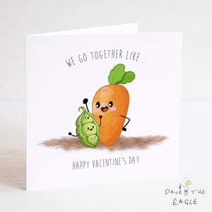 Carte de Saint-Valentin ou d'anniversaire de petits pois et carottes - nous allons ensemble comme... mari femme petit ami petite amie