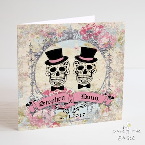 Sugar Skull Hochzeitskarte - Personalisiert - Vintage Tag der Toten - Mr & Mr