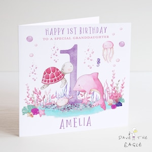 Carte d'anniversaire sous la mer - nautique de mer - Personnalisation pour les 1-9 ans disponible - fille, petite-fille, nièce
