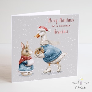 Carte de Noël - Oie et lapin personnalisées - Grand-mère et grands-parents