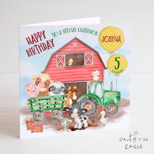 Cartão de aniversário infantil personalizado Farmyard