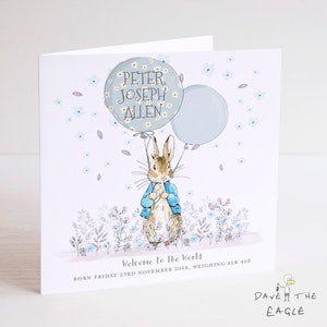 Nueva tarjeta de bebé - Bienvenido al mundo - Boys Bunny Rabbit Design