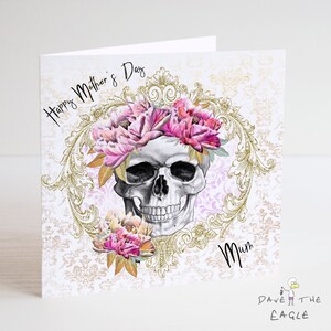Tarjeta del Día de la Madre con Calaveras y Flores - Calaveras de Azúcar