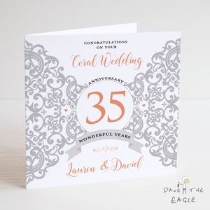 Coral Wedding Anniversary Card - 35 Years