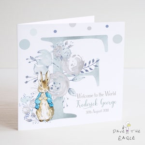 New Baby Card - Welcome to the World - Vintage Bunny Rabbit - Personalised