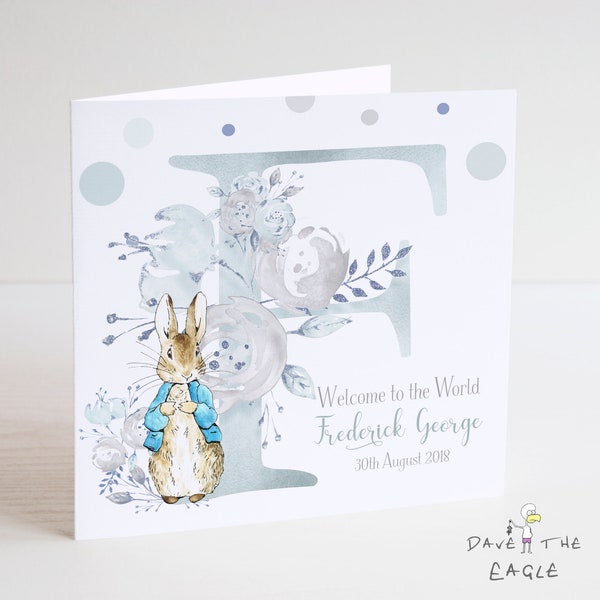 Neue Baby Karte - Willkommen in der Welt - Vintage Bunny Rabbit - Personalisiert