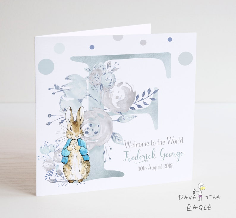New Baby Card Welcome to the World Vintage Bunny Rabbit Personalised zdjęcie 1