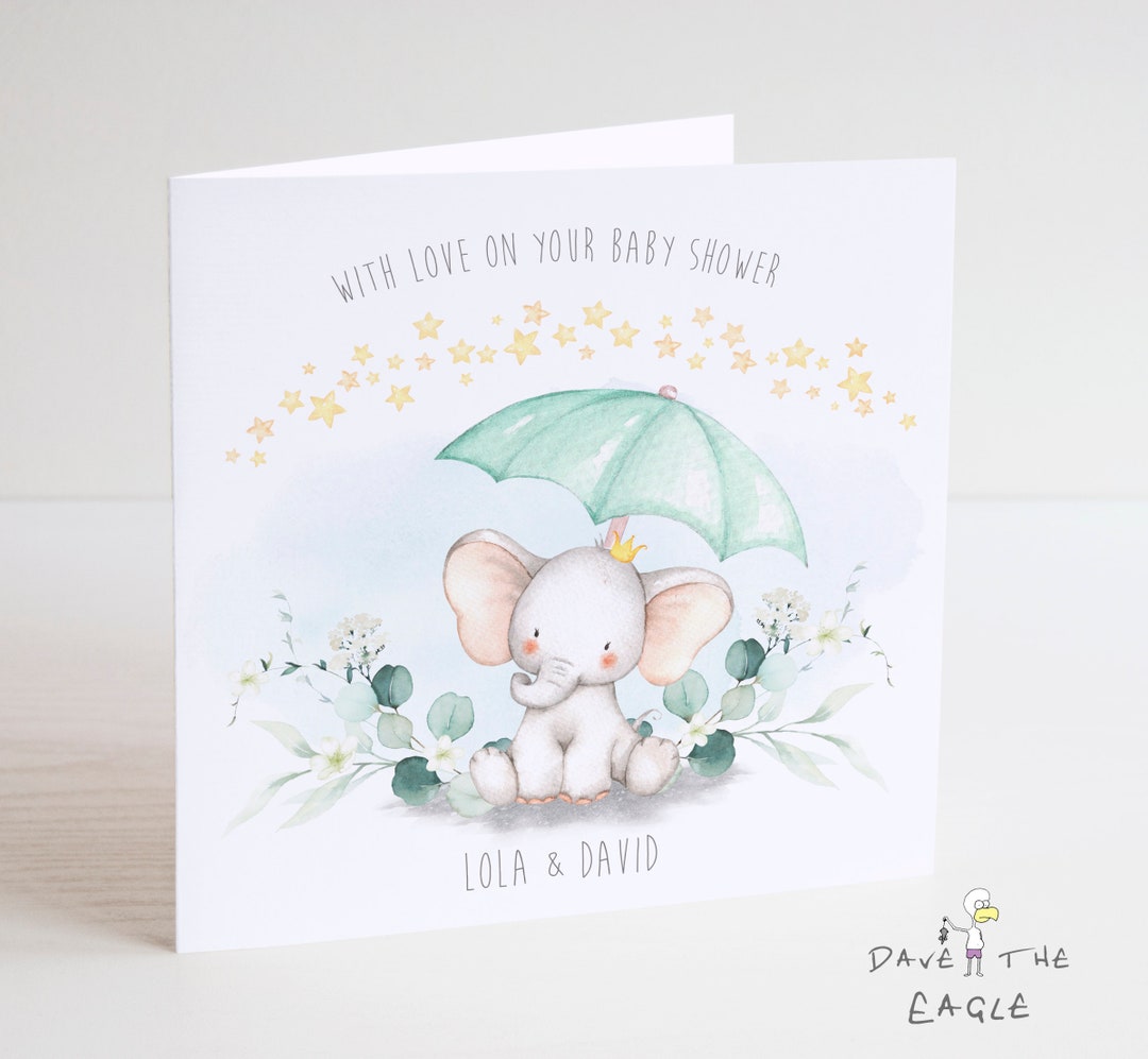Elephant Baby Shower Card - Boy or Girl - Personalised - Etsy UK