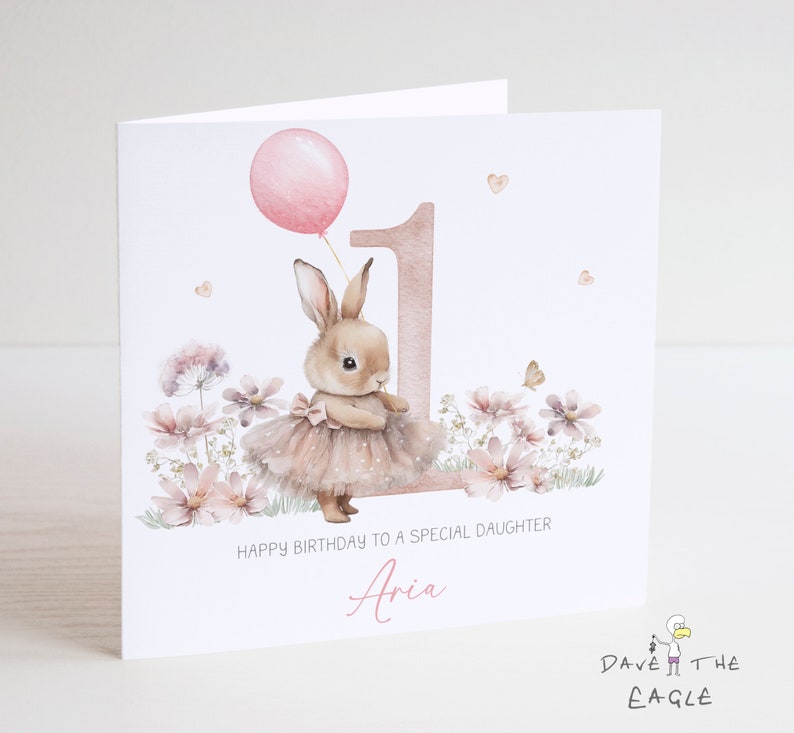 Little Bunny Girls Birthday Card Personalised Daughter Granddaughter Niece Goddaughter Ages 1-9 image 1