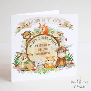 Woodland New Baby Card - Personalised - Woodland Animals