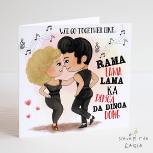 Tarjeta temática musical - Danny & Sandy - Vamos juntos... Cumpleaños San Valentín Aniversario