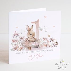 Tarjeta de PASCUA de conejitas - Personalizada - Primera Pascua - Hija, nieta, sobrina, ahijada.