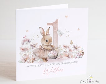 Little Bunny Girls Paaskaart - Gepersonaliseerd - Eerste Pasen - Dochter Kleindochter Nicht Peetdochter.