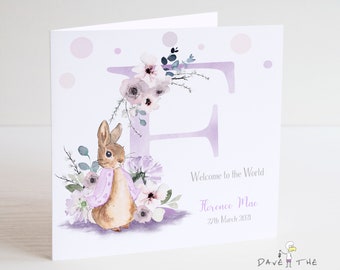New Baby Card - Welcome to the World - Personalised Alphabet Bunny Rabbit Design