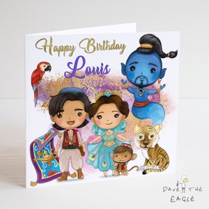 Carte d’anniversaire personnalisée Aladdin - Genie Jasmine Aladdin