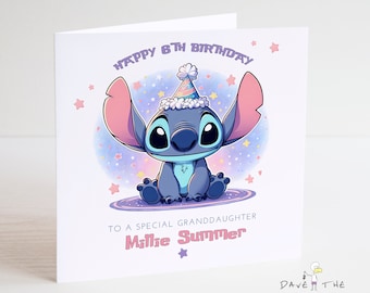 Biglietto di compleanno Stitch - Personalizzato - Figlia Nipote Nipote - Lilo e Stitch - Qualsiasi relazione ed età.