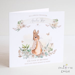 Carte d'anniversaire fille - lapin vintage - Style bohème - personnalisée