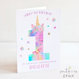 Carte d'anniversaire chiffre licorne - personnalisée - 1-9 ans petite-fille fille nièce