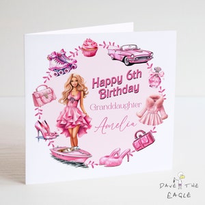 Carte d'anniversaire de poupée de mode - fille personnalisée, petite-fille, nièce