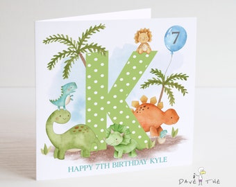 Dinosaur - Personalised Initial Birthday Card