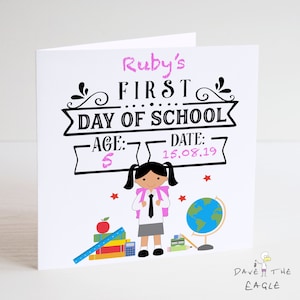 Mädchen Erster Schultag Karte - Personalisiert