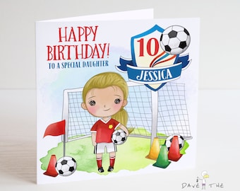 Girls Football Personalised Birthday Card