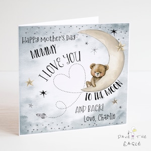 Tarjeta del Día de la Madre - Te amo hasta la luna y de regreso - Personalizada