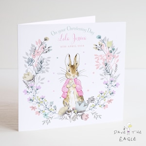 Taufkarte - Mädchen personalisierte Bunny Rabbit Design