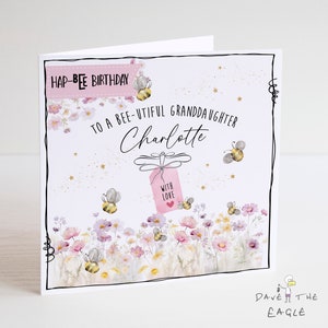 Verjaardagskaart bij - gepersonaliseerd - honingbij | Honingraat | Wilde bloemen | Natuur