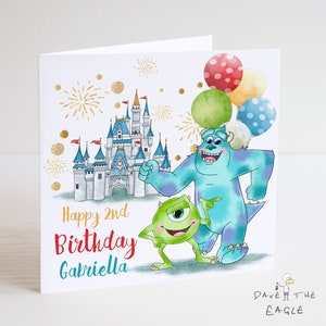 Carte d'anniversaire avec Mike et Sully - Personnalisée - Fils Petit-fils Fille Petite-fille