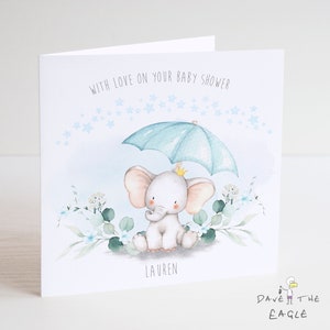 Tarjeta de baby shower de elefante - Bebé niño - Personalizado