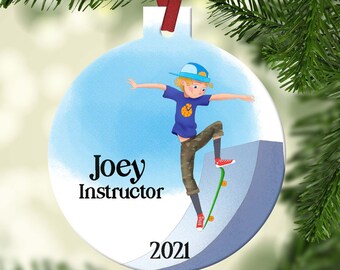 Personalized Skateboard Christmas Ornament~Skater~Christmas Ornament~Boy Skateboarder
