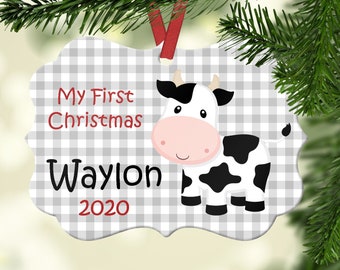 Personalized My first Christmas Ornament~Cow Ornament~Farm Ornament~Child first ornament~Personalized Christmas