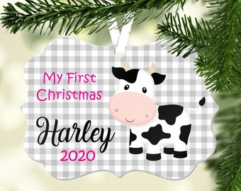 Personalized My first Christmas Ornament~Cow Ornament~Farm Ornament~Child first ornament~Personalized Christmas