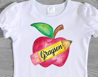 Personalized Back to School Shirt~Apple Shirt~Pencil Shirt~Girls Ruffle shirt~Apple Trio Shirt~Watercolor school Shirt