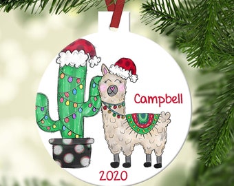 Personalized Llama Christmas Ornament~Cactus Llama Ornament~Pet Ornament~Christmas Ornament